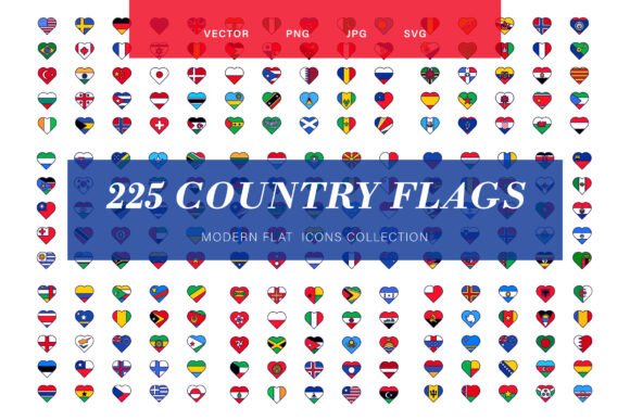 225 Flag Heart Icons Set: Graphics & Icons for Crafters