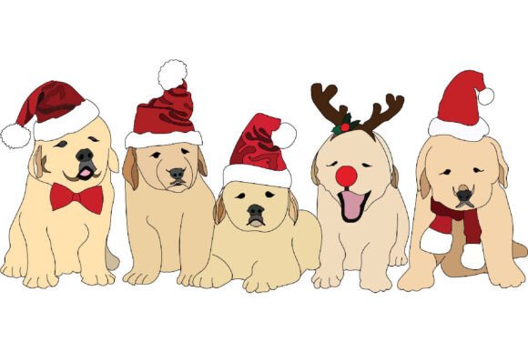 Cute Puppies Illustration Wearing Santa Review