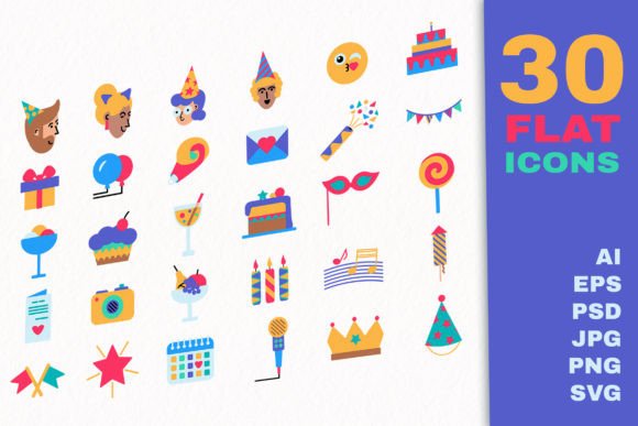 Flat Party Icons: Vibrant Graphics for Local Brand Identity