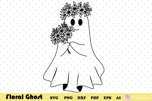 Floral Ghost Svg Flower Crown, Halloween Graphics & Print Templates