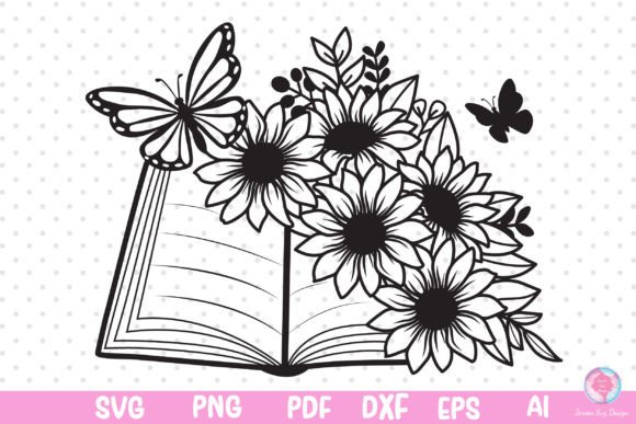 Flower Book Svg. Wildflower Book Svg. for Graphics and Print Templates