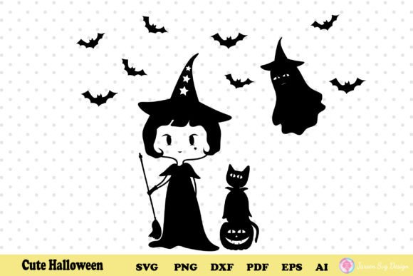 Halloween Svg, Cute Haloween Witch Girl: Graphics for Print Templates