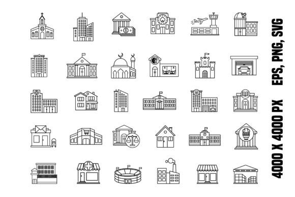 Set of Buildings Icons: A Designer's Review for Real Embroidery Projects