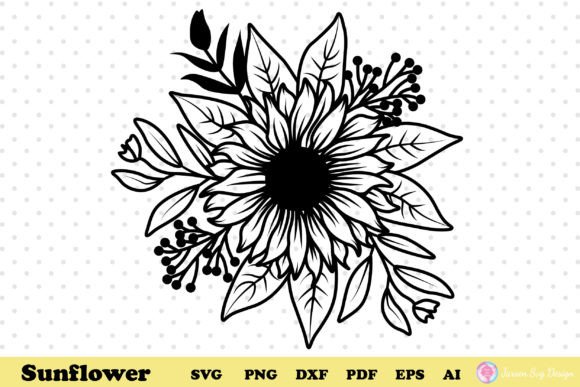 Sunflower Svg and Bouquet Graphics for Print Templates