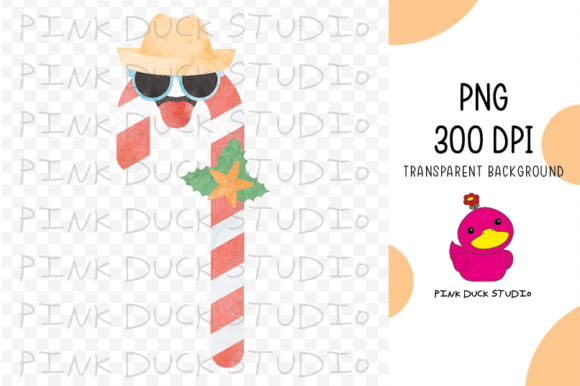 Watercolor Candy Cane Christmas in July Graphics for Crafts