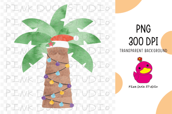 Watercolor Palm Tree Christmas in July Graphics for Crafts