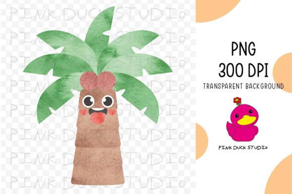 Watercolor Palm Tree Summer Coconut Cute Graphics for Crafts