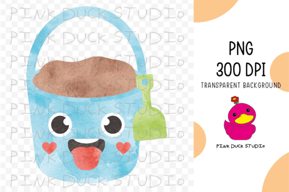 Watercolor Sand Bucket Beach Sand Summer Graphics for Crafts