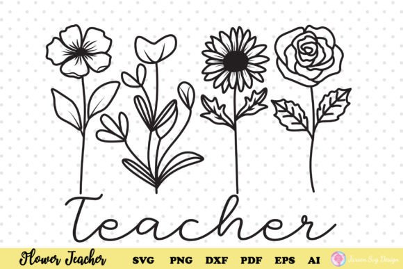 Wildflower Svg, Flower Teacher Svg: Graphics for Print Templates